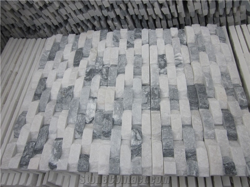 Grey White Quartzite, Silver Grey Quartzite Culture Stone, Curved Ledge Stone