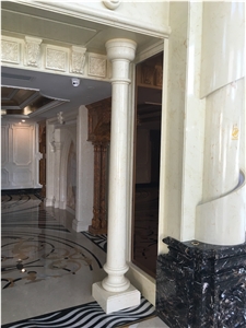 Beige Marble Polished Column ,Marble Roman Column Tops&Base, Engineered Stone Columns