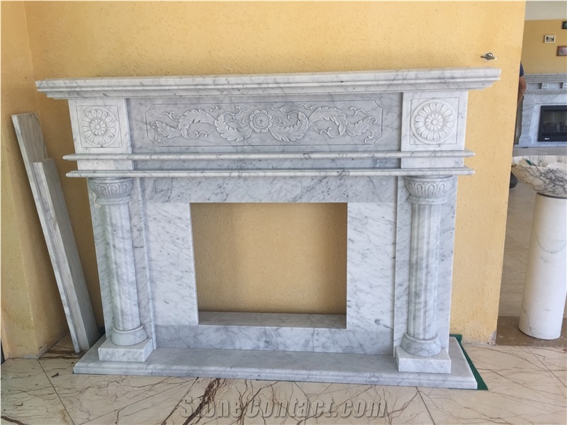 Carrara White Polished Fireplace Decorating ,White Marble Fireplace Surround&Cover,Household Fireplace Hearth