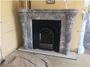 Grey Marble Handcarved Fireplace ,Marble Fireplace Cover&Surround ,Polished Grey Sculptured Fireplace Hearth