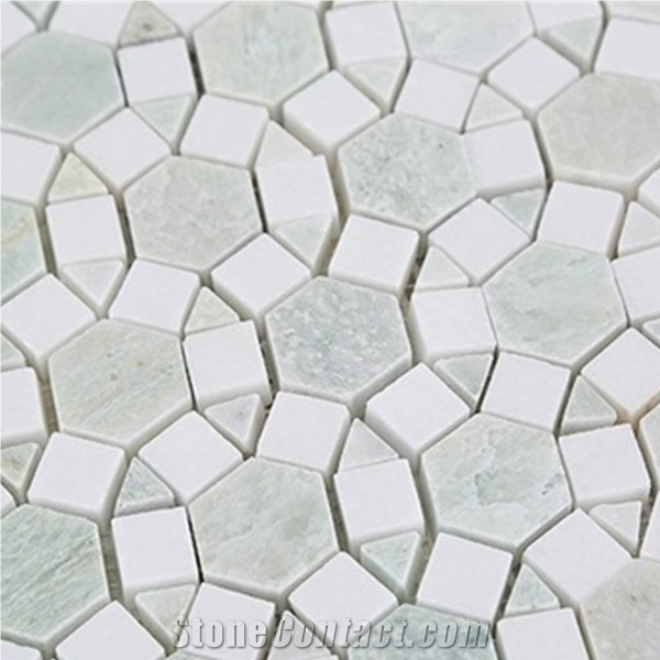 Ming Green and White Thassos Marble Mosaic Tile/New Design White Marble Mosaic