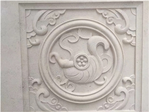 White Marble Engravings Square Wall Medallions,Relief Carving Waterjet Medallions,Waterjet Wall Pattern