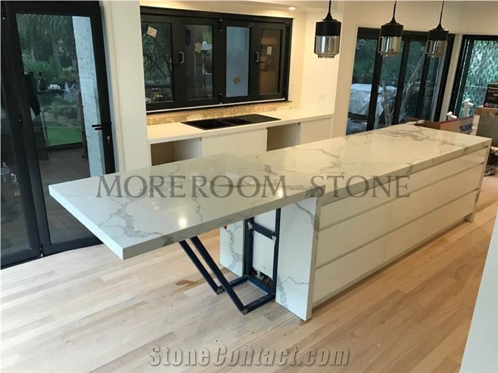 Engineered Calacatta White Quartz Marble Stone Slabs for Kitchen Countertops