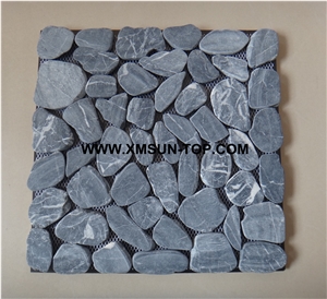 Black and White Veins Honed Pebble Sliced Mosaic Tile/Natural River Stone Mosaic Tile/Pebble Stone Wall Mosaic/Pebble Stone Floor Mosaic