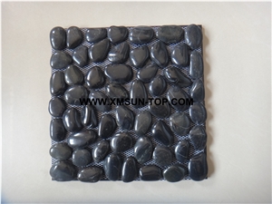 Black Highly Polished Flat Pebble Mosaic in Mesh/Natural River Stone Mosaic Wall Tiles/Black Pebble Floor Tiles/Interior Decoration