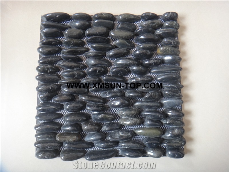 Black Highly Polished Pebble Standing Mosaic Tile/Natural River Stone Mosaic Tile/ Black Pebble Stone Wall Mosaic/Black Pebble Stone Floor Mosaic