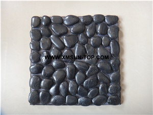 Black Middle Polished Flat Pebble Mosaic in Mesh/Natural River Stone Mosaic Wall Tiles/Black Pebble Floor Tiles/Interior Decoration