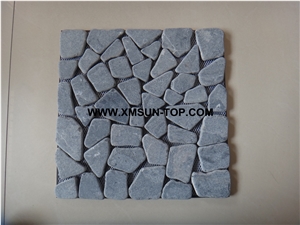 Black Pebble Stone Sliced Surface Random Mix Mosaic/Honed Black River Stone Mosaic/Black Pebble Wall Mosaic/Black Pebble Floor Mosaic/Pebble on Mesh