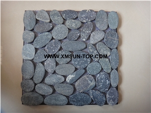 Black Spot Honed Pebble Sliced Mosaic Tile/Natural River Stone Mosaic Tile/Pebble Stone Wall Mosaic/Pebble Stone Floor Mosaic