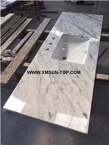 Carrara White Marble Kitchen Countertop with Square Sink/Carrara Marble Kitchen Work Top/Bianco Carrara Marble Custom Countertop/Marble Kitchen Top
