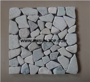 Dark Green Pebble Stone Sliced Surface Mosaic/White River Stone Random Mixed Mosaic Tile/Green Pebble Wall Mosaic/Pebble Floor Mosaic/Pebble on Mesh