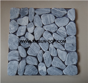 Gray Honed Sliced Pebble Mosaic/Grey Pebble Stone Wall Mosaic Tile/Grey Pebble Stone Floor Mosaic Tiles/Grey Pebble Mosaic in Mesh