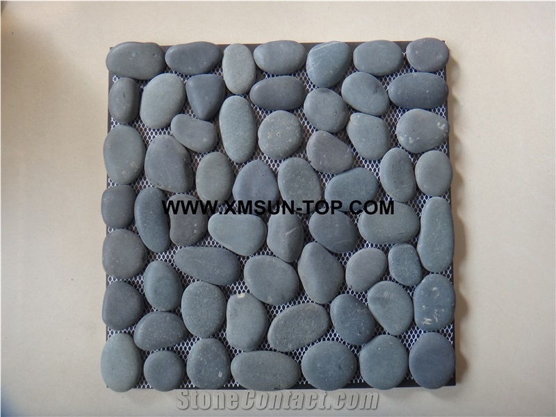 Grey Black Honed Flat Pebble Mosaic in Mesh/Natural River Stone Mosaic Wall Tiles/Grey Pebble Floor Tiles/Interior Decoration