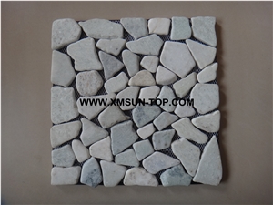 Light Green Pebble Stone Sliced Surface Mosaic/Green River Stone Random Mixed Mosaic Tile/Green Pebble Wall Mosaic/Pebble Floor Mosaic/Pebble on Mesh