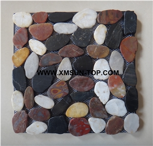 Mixed Color Highly Polished Pebble Sliced Mosaic Tile/Natural River Stone Mosaic Tile/Pebble Stone Wall Mosaic/Pebble Stone Floor Mosaic