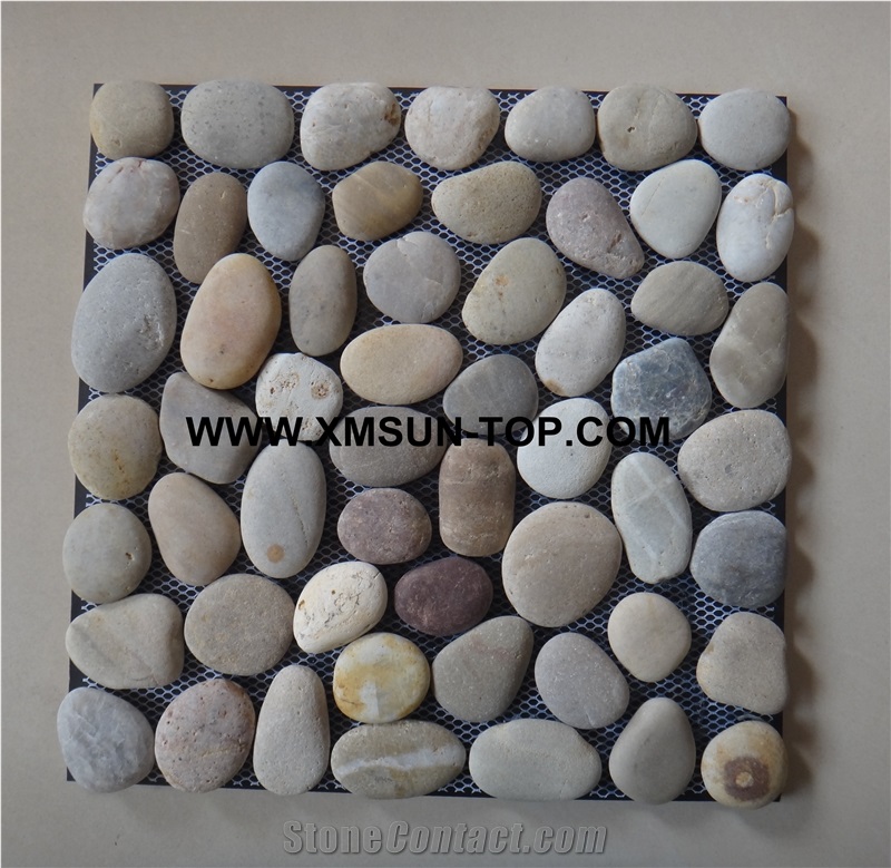 Natural River Stone Mosaic Wall Tiles, Stone Pebble Mosaic Floor Tile