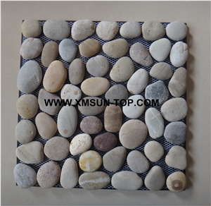 Mixed Color Honed Flat Pebble Mosaic in Mesh/Natural River Stone Mosaic Wall Tiles/Pebble Floor Tiles/Interior Decoration