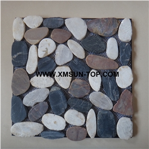 Mixed Color Honed Pebble Sliced Mosaic Tile/Natural River Stone Mosaic Tile/Pebble Stone Wall Mosaic/Pebble Stone Floor Mosaic