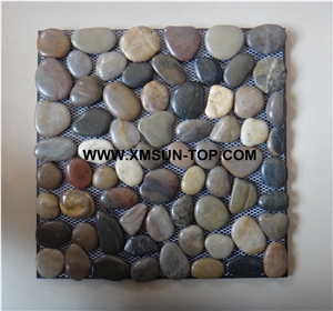 Mixed Color Middle Polished Flat Pebble Mosaic in Mesh/Natural River Stone Mosaic Wall Tiles/Pebble Floor Tiles/Interior Decoration