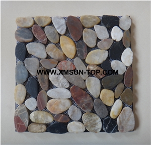 Mixed Color Ordinary Polished Pebble Sliced Mosaic Tile/Natural River Stone Mosaic Tile/Pebble Stone Wall Mosaic/Pebble Stone Floor Mosaic