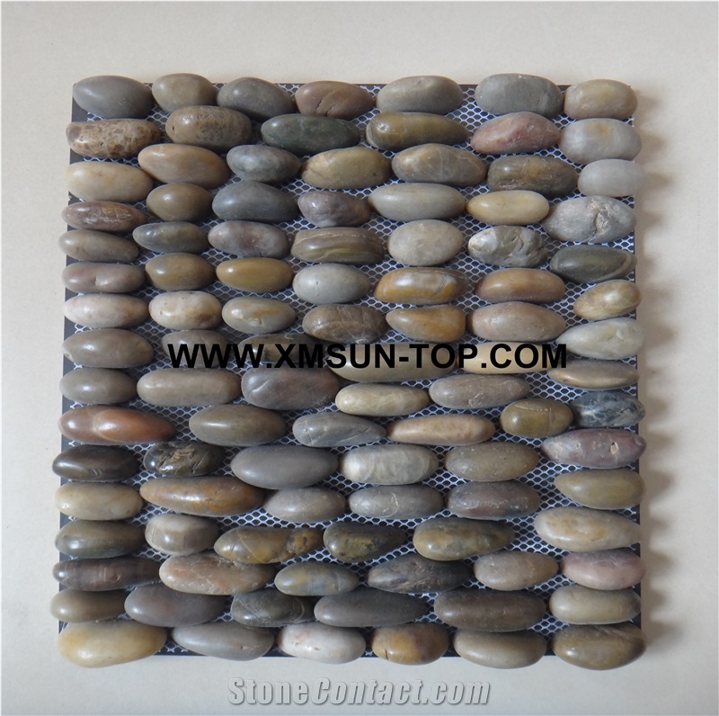 Mixed Color Ordinary Polished Pebble Standing Mosaic Tile/Natural River Stone Mosaic Tile/Pebble Stone Wall Mosaic/Pebble Stone Floor Mosaic
