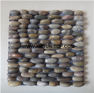 Mixed Color Ordinary Polished Pebble Standing Mosaic Tile/Natural River Stone Mosaic Tile/Pebble Stone Wall Mosaic/Pebble Stone Floor Mosaic