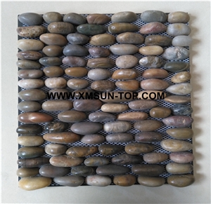 Multicolor Ordinary Polished Pebble Standing Mosaic Tile/Natural River Stone Mosaic Tile/Pebble Stone Wall Mosaic/Pebble Stone Floor Mosaic