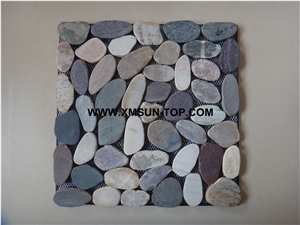 Multicolor Sliced Honed Pebble Mosaic/Natural River Stone Mosaic/Double Surface Cut Pebble on Mesh/Pebble Wall Mosaic/Pebble Floor Mosaic