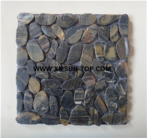Ordinary Polished Tiger Skin Pebble Sliced Surface Mosaic/River Stone Mosaic/Pebble Wall Mosaic/Multicolor Pebble Floor Mosaic/Pebble on Mesh