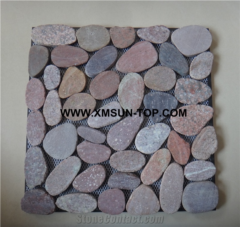 Red Honed Sliced Pebble Mosaic/Red Pebble Stone Wall Mosaic Tile/Red Pebble Stone Floor Mosaic Tiles/Red Pebble Mosaic in Mesh