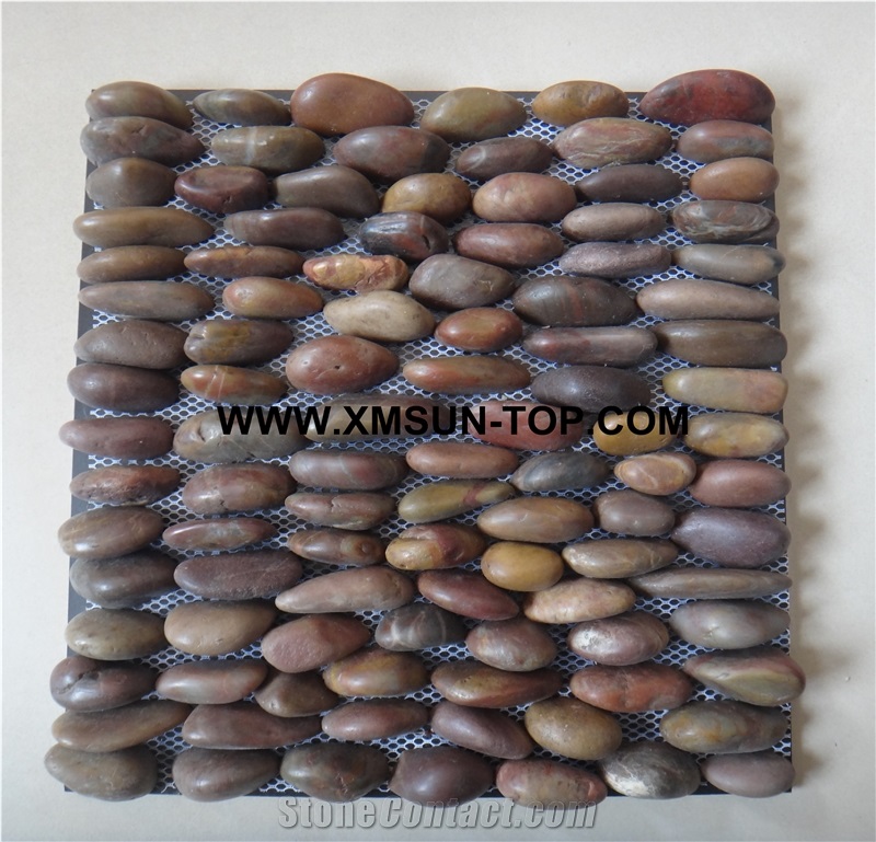 Red Ordinary Polished Pebble Standing Mosaic Tile/Natural River Stone Mosaic Tile/Red Pebble Stone Wall Mosaic/Red Pebble Stone Floor Mosaic
