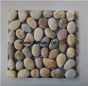 Rustic Honed Flat Pebble Mosaic in Mesh/Natural River Stone Mosaic Wall Tiles/Rusty Pebble Floor Tiles/Interior Decoration