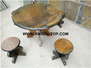 Rusty Slate Round Table/Rustic Slate Tea Table/Rust Slate Custom Design Furniture/Home Stone Furniture/Rust Slate Desk Top/Interior Decoration