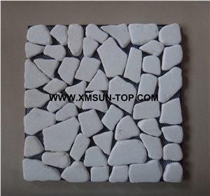 Snow White Pebble Stone Sliced Surface Random Mix Mosaic/White River Stone Mosaic/White Pebble Wall Mosaic/White Pebble Floor Mosaic/Pebble on Mesh
