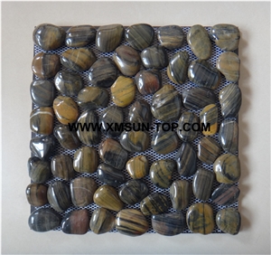 Tiger Skin Highly Polished Flat Pebble Mosaic in Mesh/Natural River Stone Mosaic Wall Tiles/Tiger Skin Pebble Floor Tiles/Interior Decoration