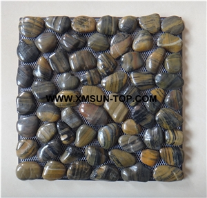 Tiger Skin Middle Polished Flat Pebble Mosaic in Mesh/Natural River Stone Mosaic Wall Tiles/Tiger Skin Pebble Floor Tiles/Interior Decoration