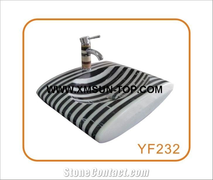 White and Black Marble Mosaic Basin& Sink/White and Black Strips Square Sinks&Basin/White and Black Marble Kitchen Sinks/Bathroom Sinks