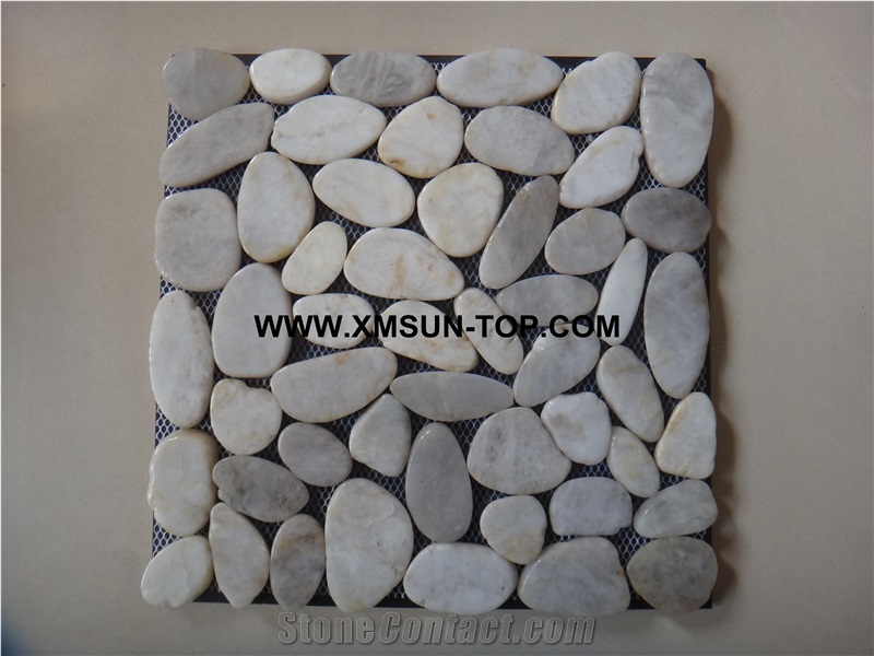 White Highly Polished Pebble Sliced Mosaic Tile/Natural River Stone Mosaic Tile/Pebble Stone Wall Mosaic/Pebble Stone Floor Mosaic