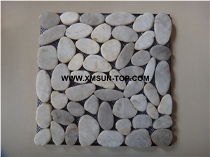 White Highly Polished Pebble Sliced Mosaic Tile/Natural River Stone Mosaic Tile/Pebble Stone Wall Mosaic/Pebble Stone Floor Mosaic