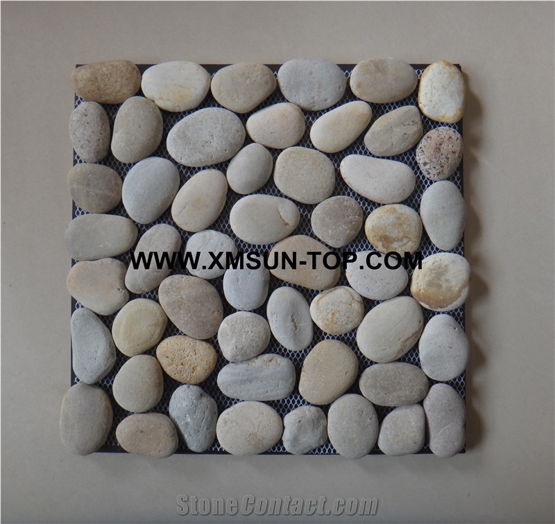 White Honed Flat Pebble Mosaic in Mesh/Natural River Stone Mosaic Wall Tiles/White Pebble Floor Tiles/Interior Decoration