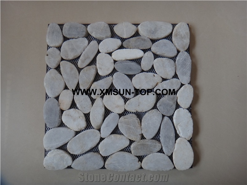 White Honed Pebble Sliced Mosaic Tile/Natural River Stone Mosaic Tile/Pebble Stone Wall Mosaic/Pebble Stone Floor Mosaic