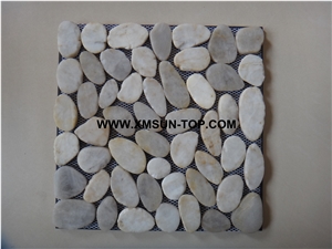 White Ordinary Polished Pebble Sliced Mosaic Tile/Natural River Stone Mosaic Tile/Pebble Stone Wall Mosaic/Pebble Stone Floor Mosaic