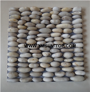 White Ordinary Polished Pebble Standing Mosaic Tile/Natural River Stone Mosaic Tile/White Pebble Stone Wall Mosaic/White Pebble Stone Floor Mosaic