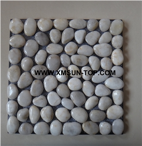 White Pebble Highly Polished Flat Mosaic in Mesh/Natural River Stone Mosaic Wall Tiles/White Pebble Floor Tiles/Interior Decoration