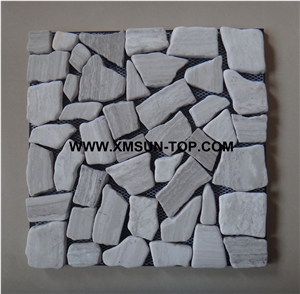 Wood Veins Pebble Stone Sliced Surface Mosaic/River Stone Mosaic Tile/Pebble Wall Mosaic/Pebble Floor Mosaic/Pebble on Mesh