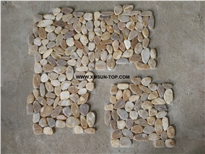 Yellow Sliced Pebble Mosaic Tile/Natural River Stone Mosaic/Double Surface Cut Pebble on Mesh/Pebble Stone Wall Mosaic/Pebble Stone Floor Mosaic
