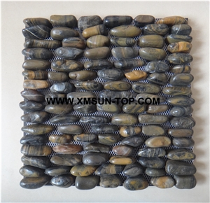 Yellow Tiger Skin Ordinary Polished Pebble Standing Mosaic Tile/Natural River Stone Mosaic Tile/ Pebble Stone Wall Mosaic/Pebble Stone Floor Mosaic