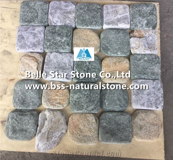 Forest Green Quartzite Cube Stone,Natural Stone Walkway Pavers,Quartzite Driveway Paving Stone,Plaza Tumbled Patio Pavers,Garden Paving Sets