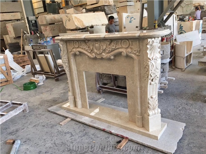 Beige Marble Polished Fireplace