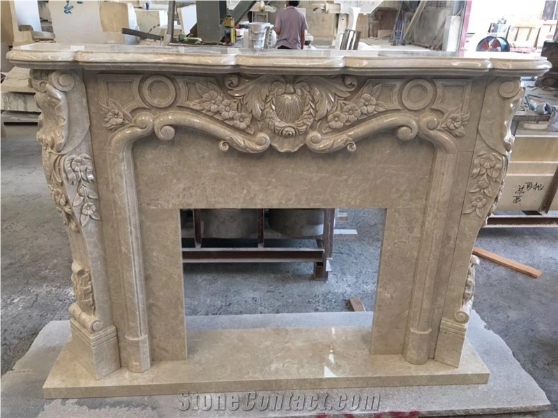 Beige Marble Polished Fireplace